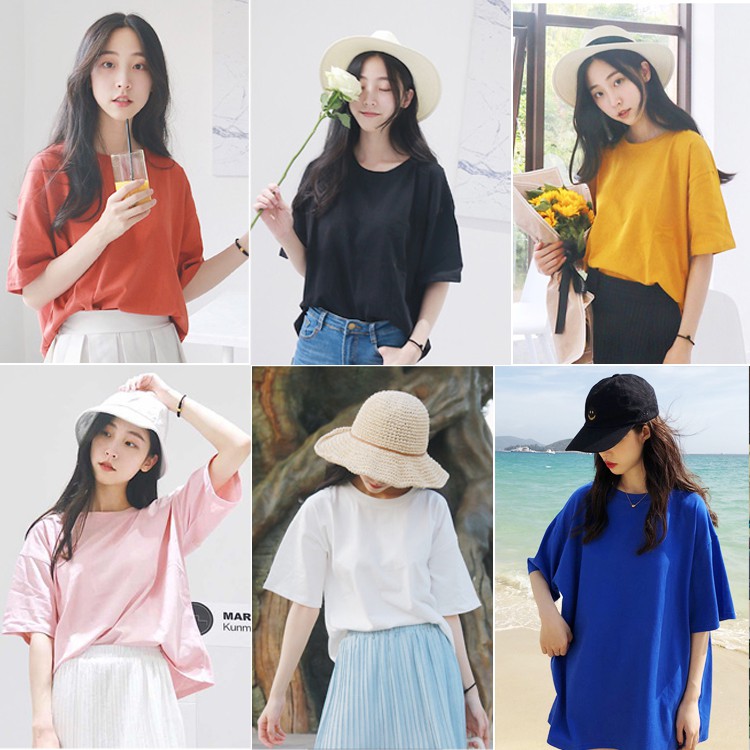 Áo thun trơn tay lỡ phom rộng unisex nam nữ
