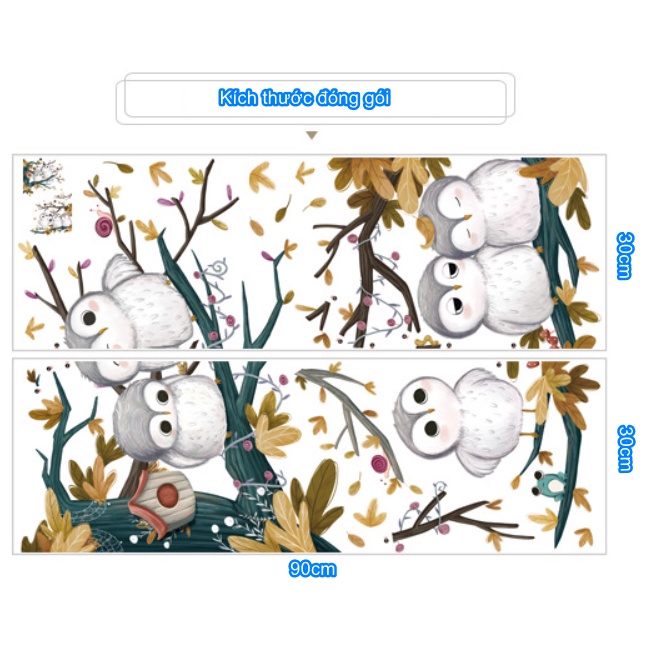 Decal trang trí tường - 5 bạn cú mèo vui vẻ bên nhau