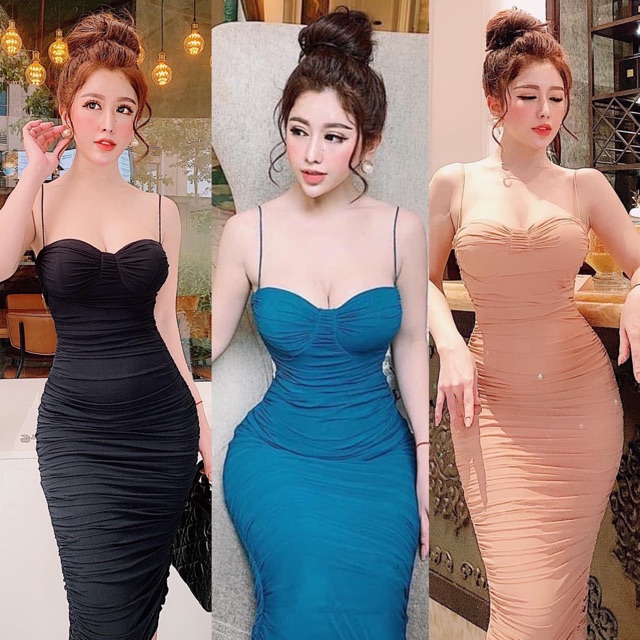 Đầm body cúp nhúng 2 dây