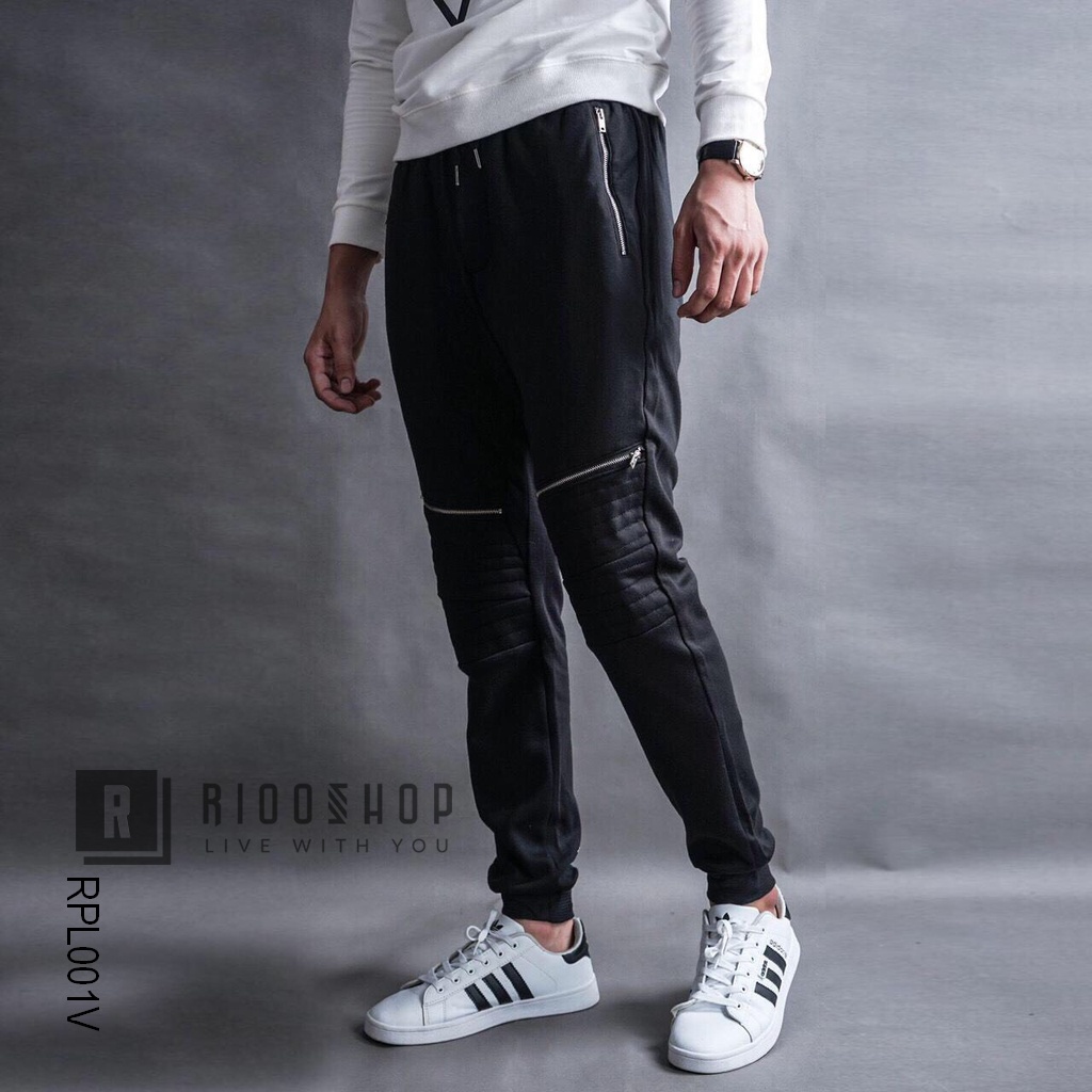 Quần dài nam jogger thun lạnh cao cấp phối dây kéo RPL001 - quần thun nam đẹp Riooshop