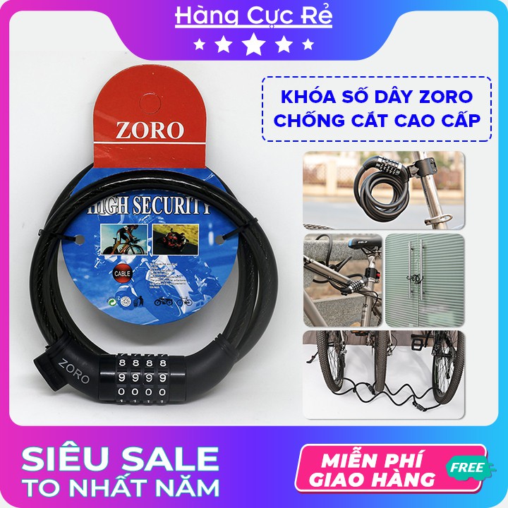 Khóa số dây Zoro chống cắt 76 cm cao cấp - Tiện dụng khóa cửa, xe máy, xe đạp - Shop Hàng Cực Rẻ