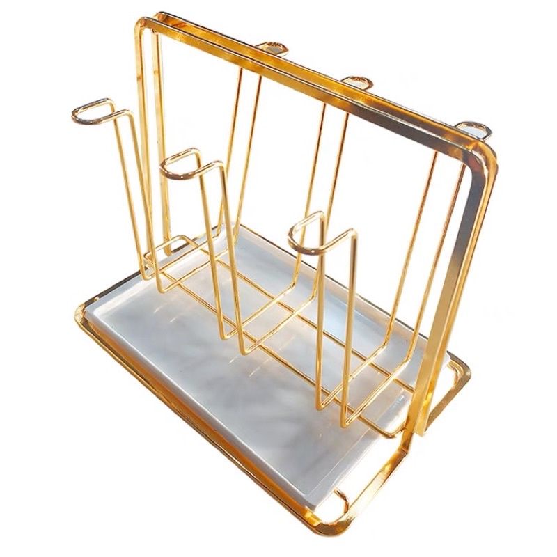 [Ảnh thật] Kệ cắm cốc inox chống gỉ mạ vàng cao cấp - Kèm bộ hứng nước tiện dụng