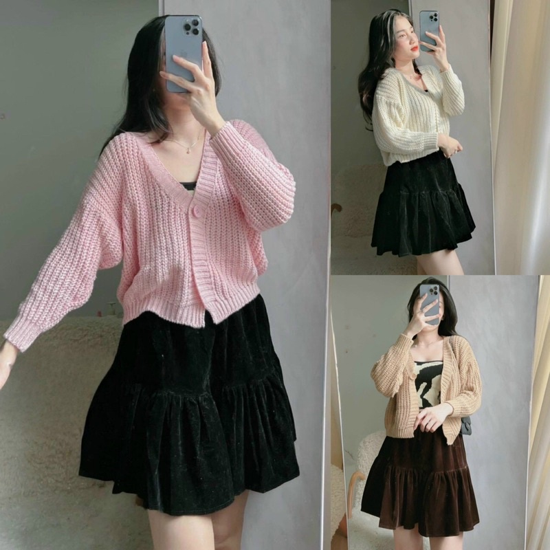 Áo Khoác Cadigan Croptop Len Đan thừng nút quảng Châu