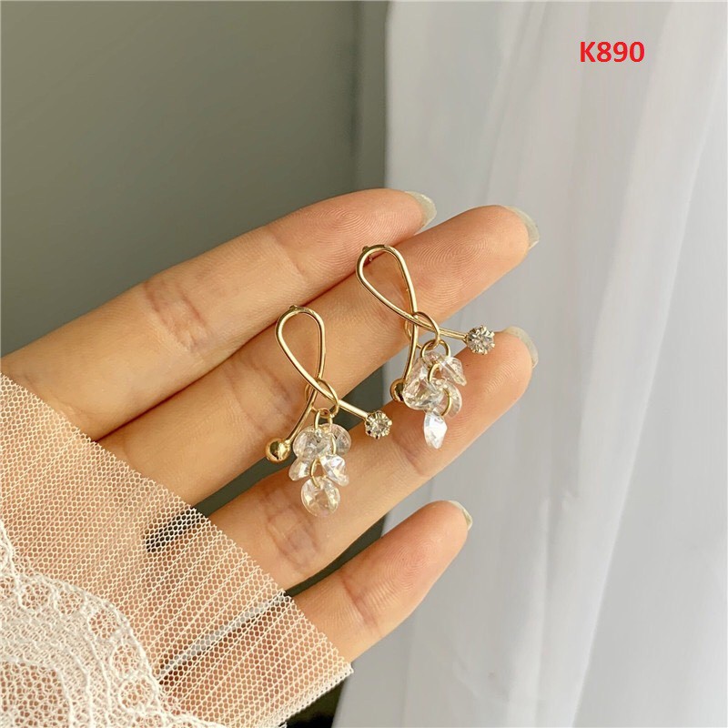 Khuyên tai nữ mạ bạc 925 khuyên pha lê chùm nhỏ k890 Mayconner