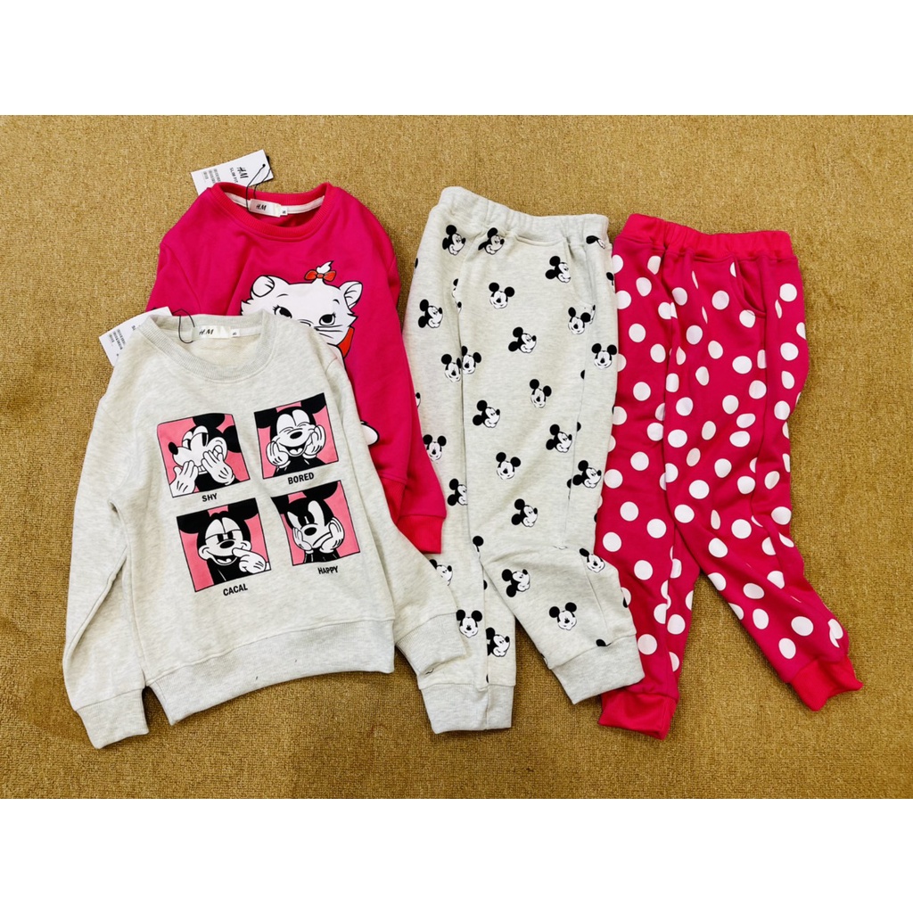 Bộ dài tay Bé Gái H.M chất nỉ da cá xuất dư 4-14 tuổi - Bộ nỉ cho bé gái