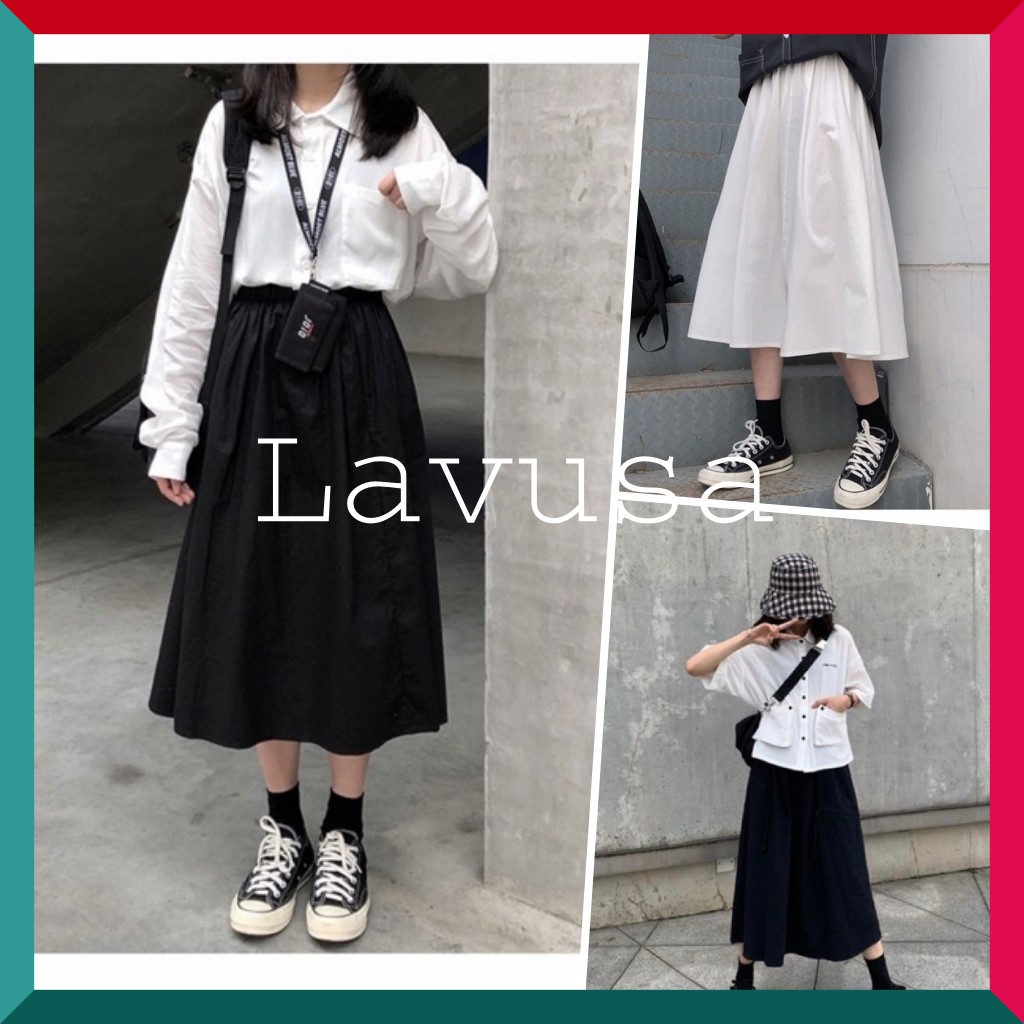 Chân Váy Kaki 🐷FREESHIP🐷 Váy Bồng Lưng Chun Dài Hai Màu Đen Trắng  LAVUSA | BigBuy360 - bigbuy360.vn