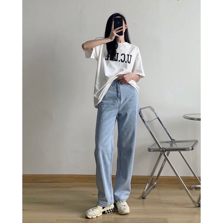 Quần Jean Nữ Ống Rộng Cạp Lưng Cao Dáng Ống Suông Chất Bò Dầy Dặn SM230