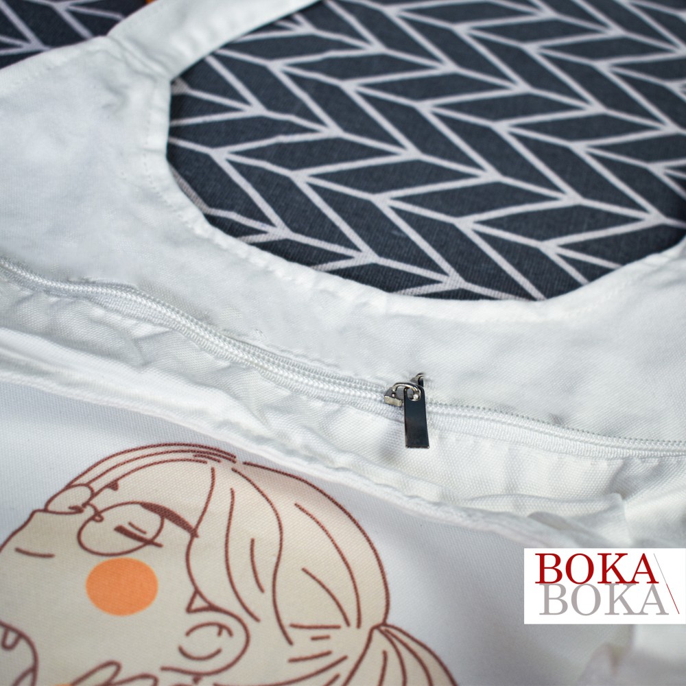 Túi tote quai tròn vải canvas Cô Gái 2 có khóa kéo
