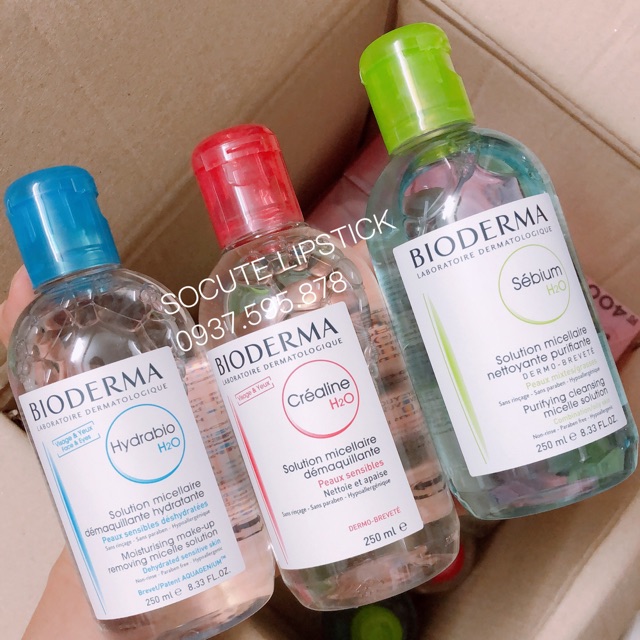 Nước tẩy trang Bioderma 250ml (Hồng - Xanh Lá - Xanh Dương)