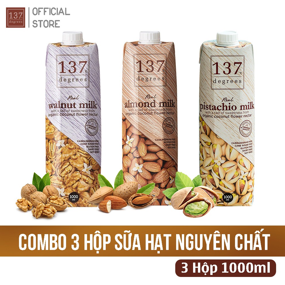 Combo 3 Hộp Sữa Hạt nguyên chất ÓC CHÓ - HẠNH NHÂN - HẠT DẺ - 3 Hộp 1000ml