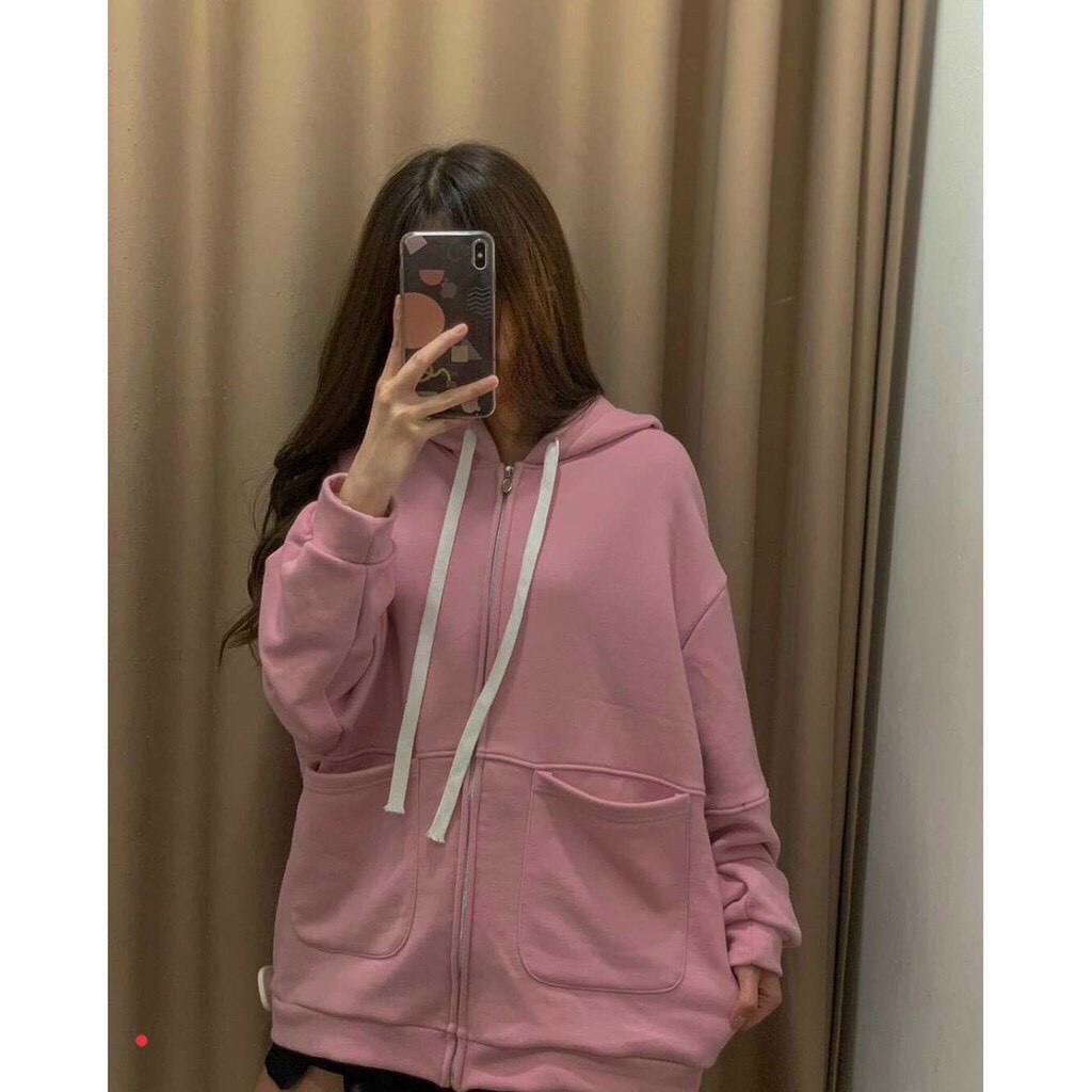 Áo Khoác Nỉ Pe Dây Kéo Túi Hộp 2 Bên, Áo Trơn Form Rộng Thoải Mái.