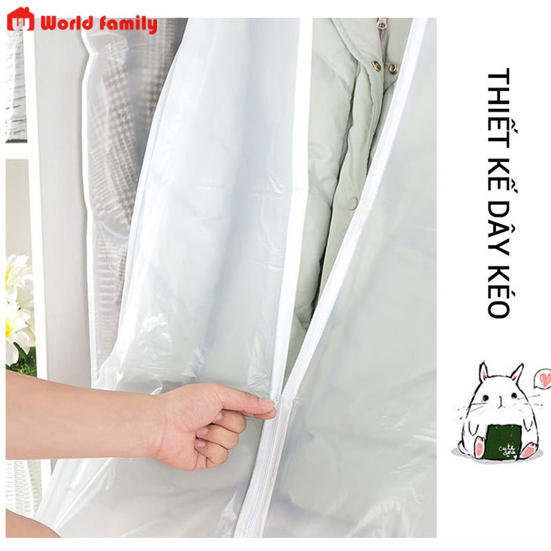 Túi bọc quần áo treo tủ chống bụi, trong suốt, cao cấp, túi bọc trùm quần áo loại dày, có khóa, chống thấm