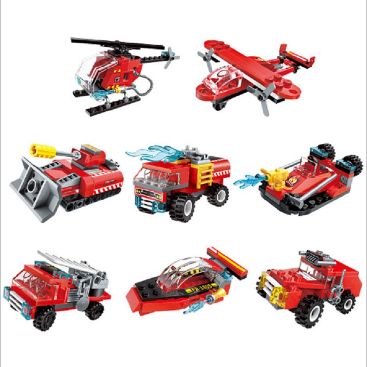 Bộ đồ chơi lắp ráp kiểu lego 8 trong 1 Qman Mô hình xe cứu hỏa 1805