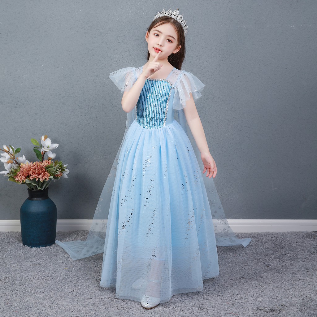 Đầm Elsa cho bé gái màu xanh - tà dài - mẫu mới 2020 siêu hot