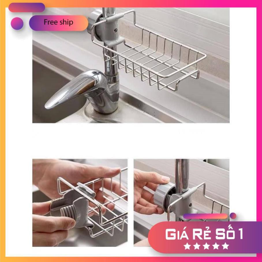 Giá treo đồ rửa bát inox gắn vòi nước