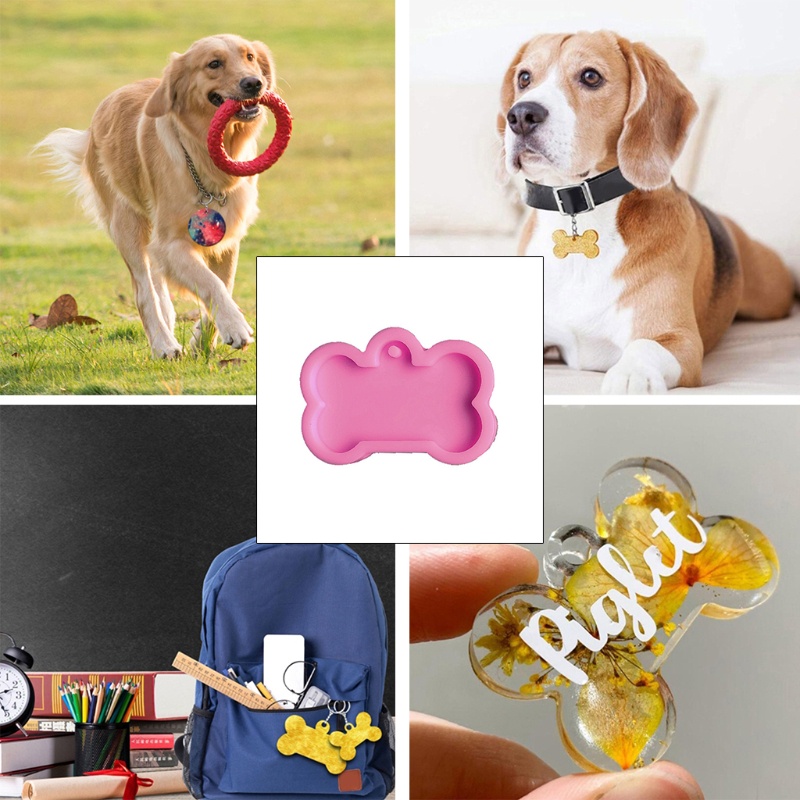 Set 4 khuôn Silicon hình chiếc xương cún cưng/trái tim/tròn/thẻ tên làm móc khóa resin epoxy/trang sức DIY tiện dụng