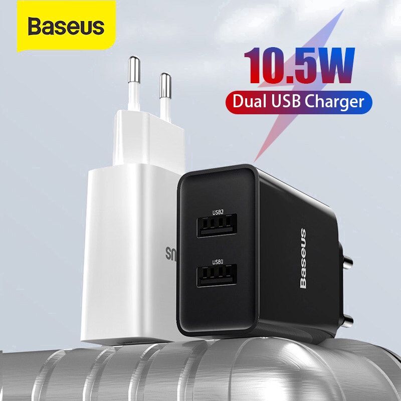 Bộ sạc USB kép Baseus 10.5W Sạc nhanh cho 13 Pro Max 12 11 Bộ sạc điện thoại di động treo tường Xiaomi QC3.0 USB C