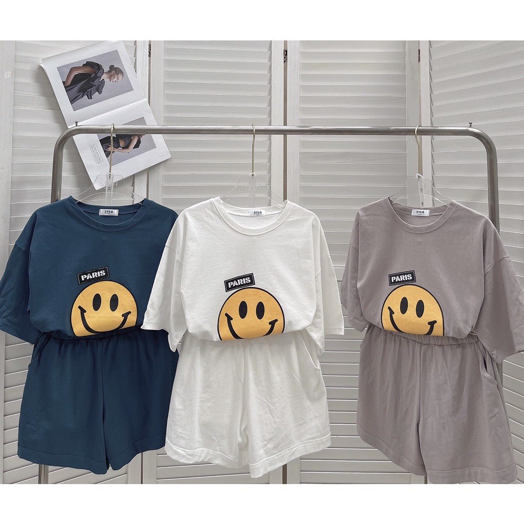 [ Rẻ vô địch ] Set bộ đùi chất cotton form rộng - mặt cười paris