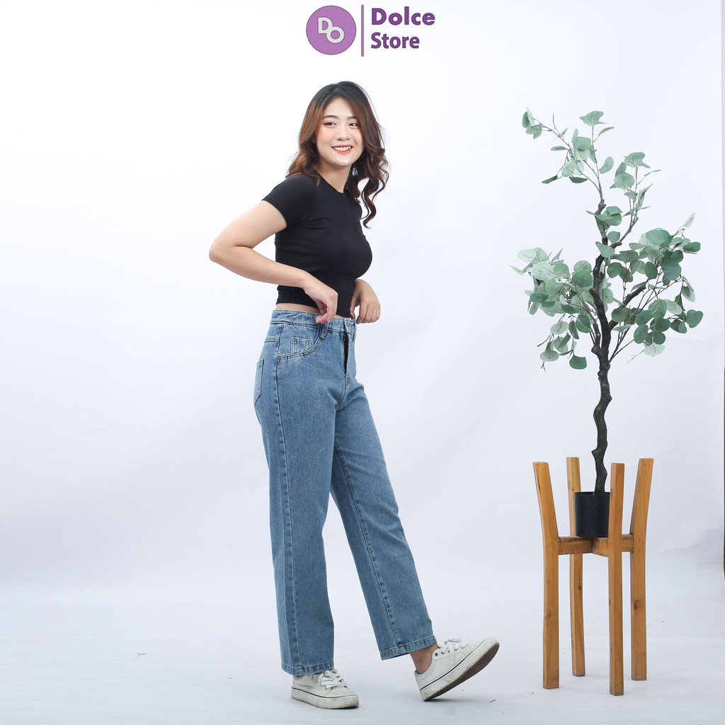 Quần jean ống rộng nữ ❤️ Quần bò nữ lưng cao dáng suông chất mềm mại - Dolce 3131