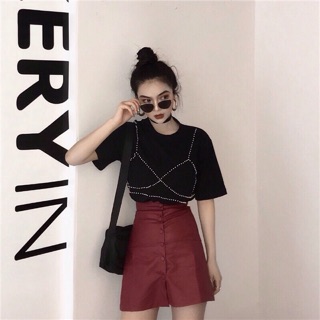 Set áo thun+chân váy da qc cực hot!