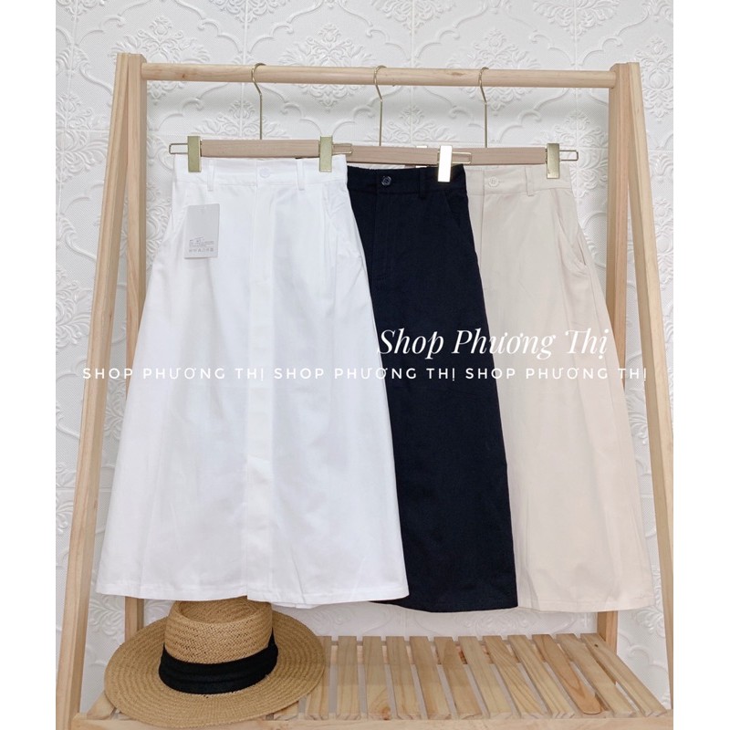 Chân váy kaki cạp chun sau dáng dài qua gối (hình shop tự chụp) | BigBuy360 - bigbuy360.vn