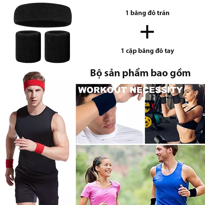 Combo băng đô thể thao thấm mồ hôi trán và tay H35