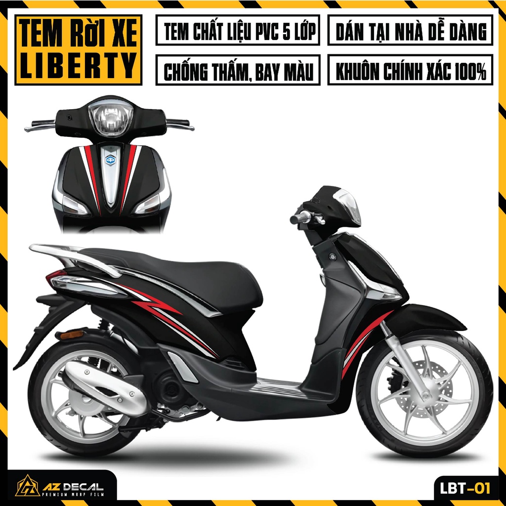 Tem Liberty 125 Thiết Kế Tem Chỉ | LBT-01 | Decal Dán Xe Máy Liberty Đỏ Đen Trắng Xám Chống Nước Bền Màu