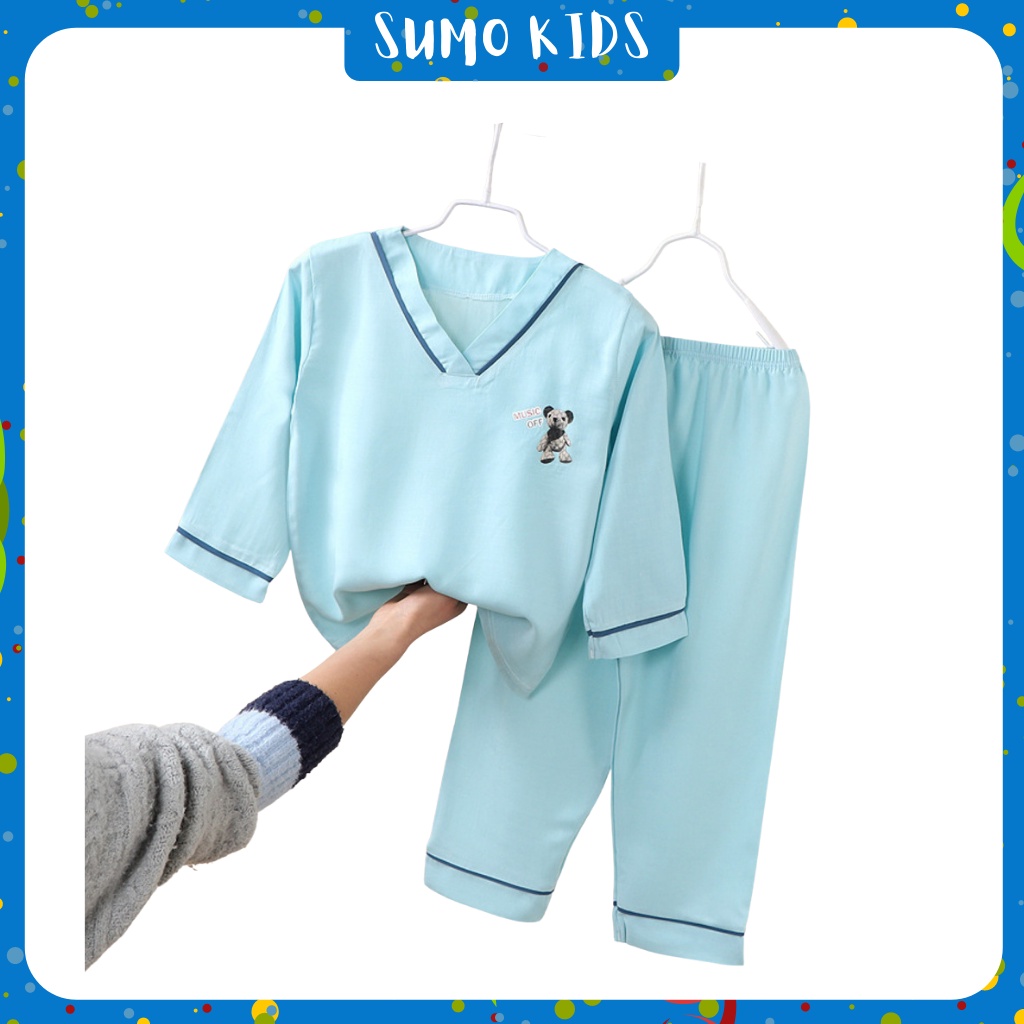 Bộ Đồ Ngủ Dài Tay Cổ Chữ V In Hình Cute Cho Bé Từ 10-28kg, Đồ Bộ Pijama Cho Bé - SUMO KIDS