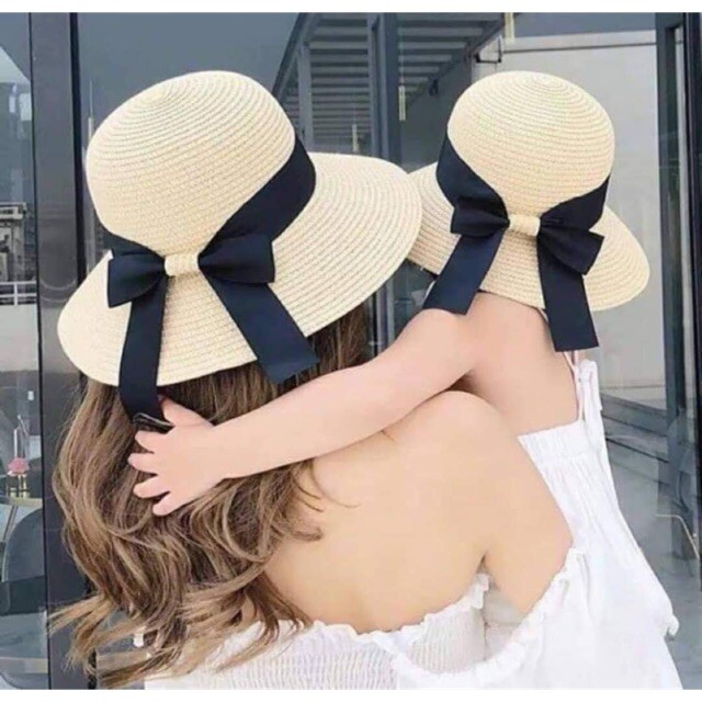 Mũ cói mềm, nón cói đi biển nữ vành rộng phối nơ sau phong cách vintage chống nắng