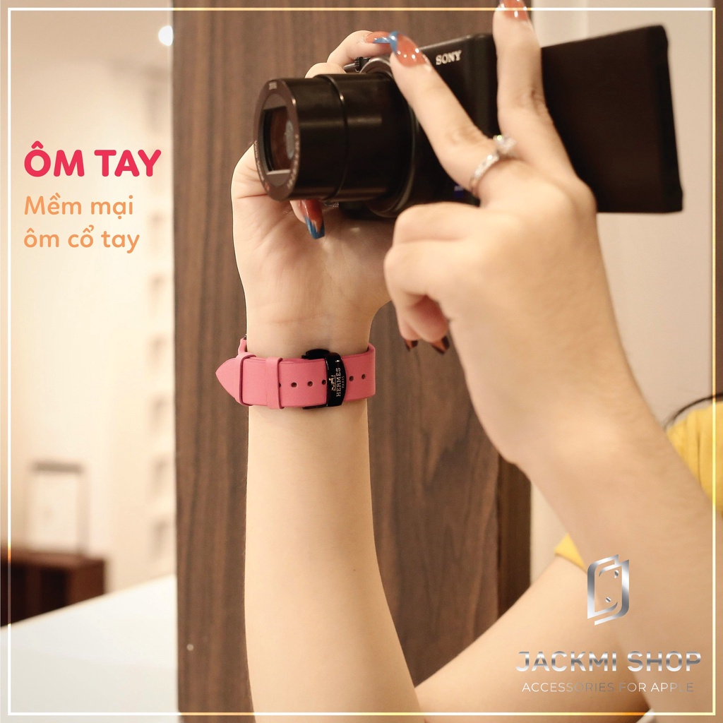 [BẢO HÀNH 1 NĂM] Dây Da BÊ SWIFT may tay thủ công màu Hồng Baby khoá Bướm cho Apple Watch series 7/6/5/4/3/2/1