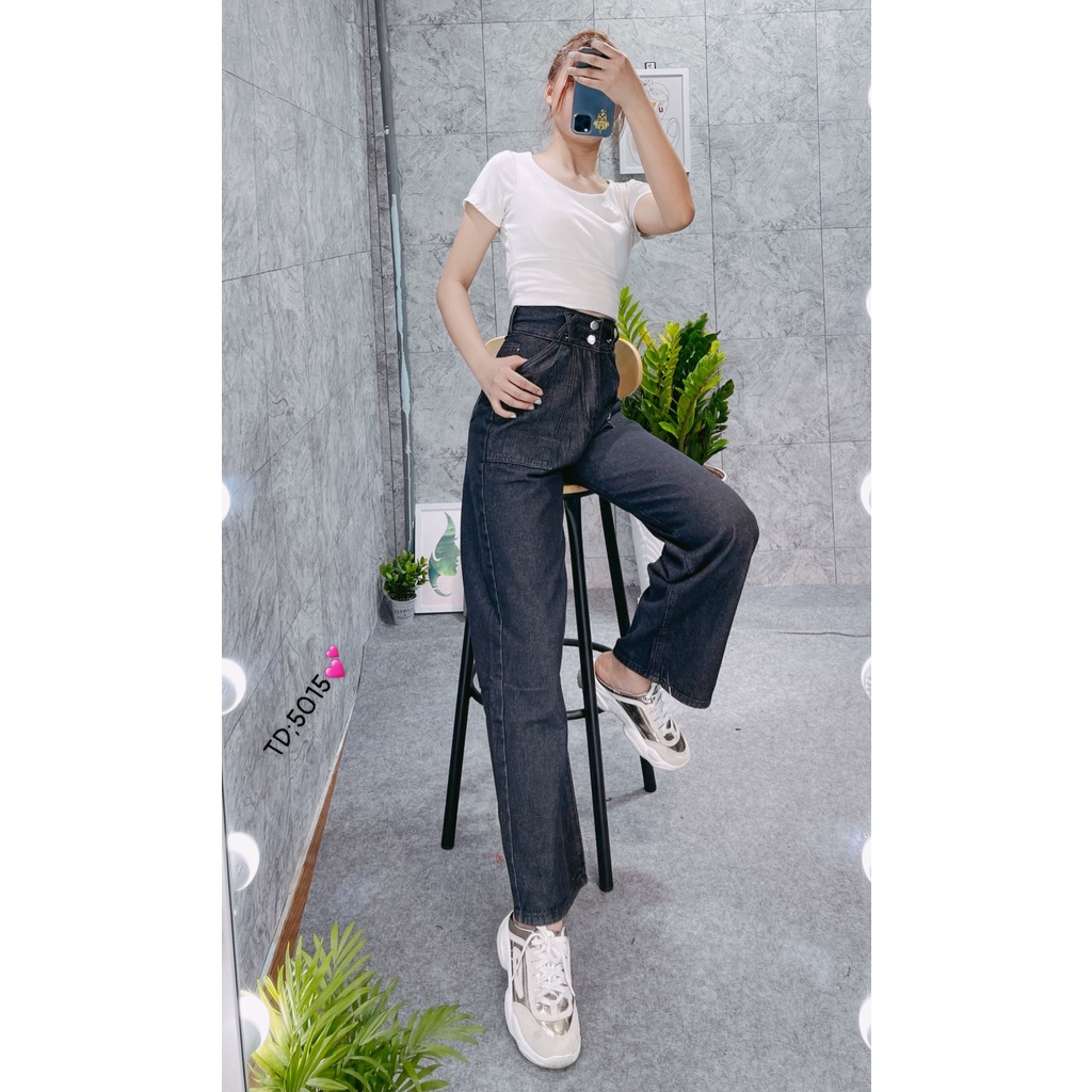 Quần baggy jean nữ lưng cao, cắt rách màu xanh jean LB150 JL JohnsonLi