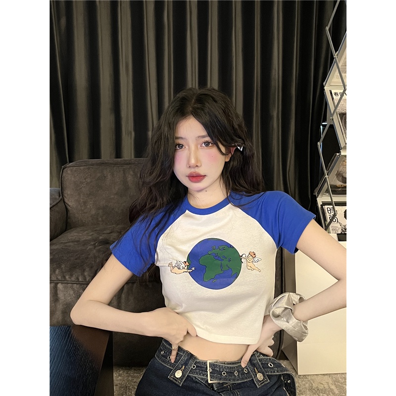 ÁO THUN CROPTOP NỮ TRÁI ĐẤT PHỐI MÀU PHONG CÁCH DỄ THUONG CR2262