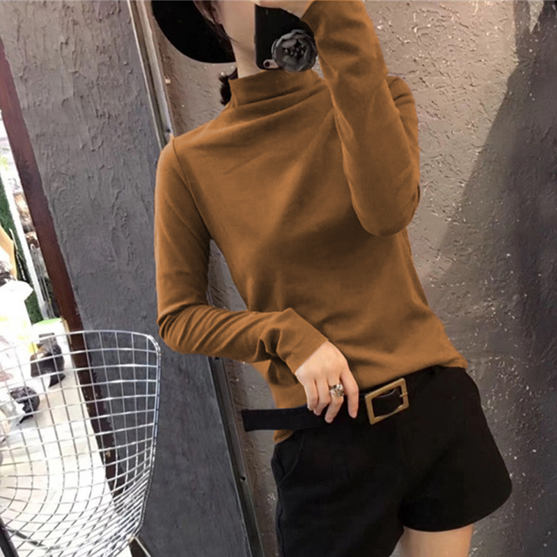 NRVP Áo thun cao cổ dài tay ôm vừa vặn dễ phối đồ thời trang thu đông 2020 cho nữ