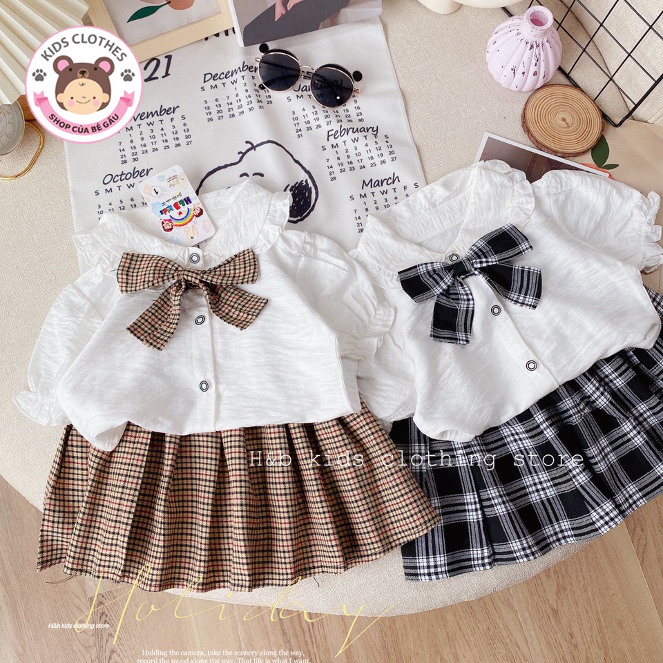 Váy bé gái, set váy thủy thủ - áo sơ mi cho bé gái 8-19kg