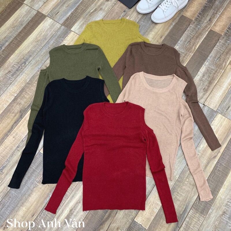 Áo len hở vai cổ tròn nhiều màu sắc