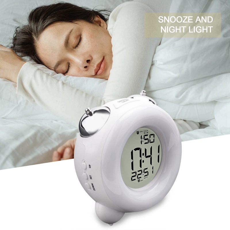 Đồng Hồ Báo Thức Âm Thanh Lớn Chạy Bằng Pin Với Chuông Báo Kép Và Đèn Ngủ Cho Người Ngủ Nặng