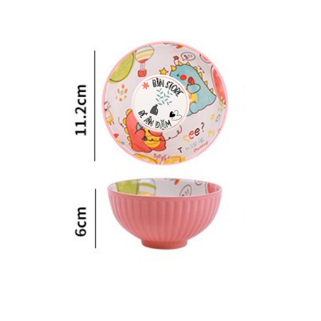 Bát sứ ăn cơm màu hồng, chén ăn cơm cho bé họa tiết khủng long dễ thương trang trí bàn ăn gia đình BÌN STORE