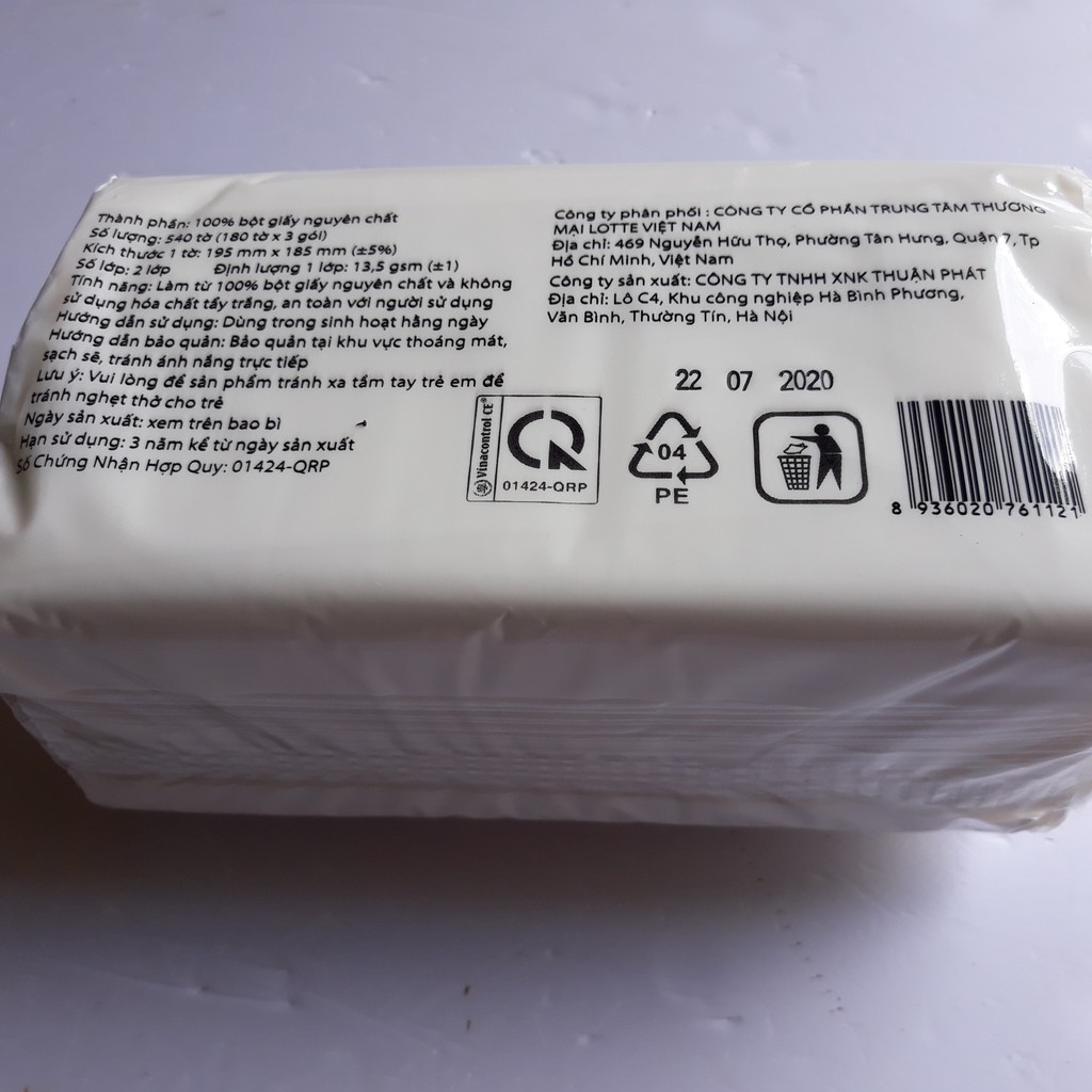 Khăn giấy rút lụa  tiết kiệm Choice L VinaTissue Elène 180 tờ/gói Lotte Hàn Quốc loại chuẩn xịn