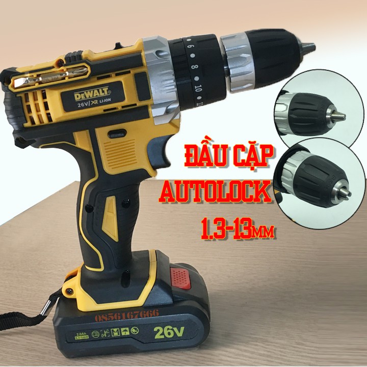 MÁY KHOAN PIN DEWALT 26V CÓ BÚA - KHOAN TƯỜNG,BẮT VÍT - LÕI ĐỒNG - 2 PIN 5 CELL