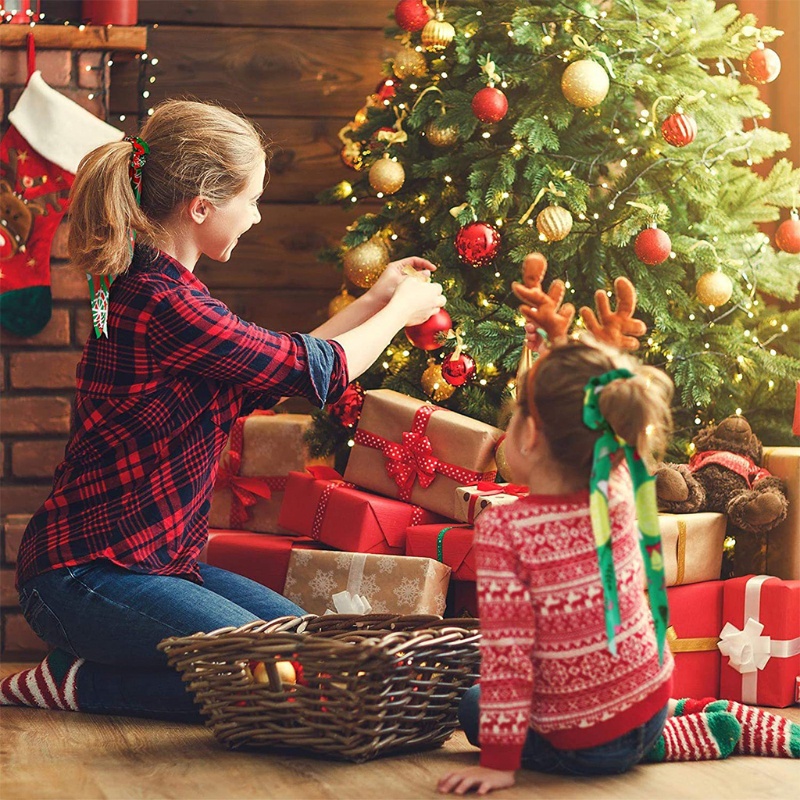 Dây Cột Tóc Đính Nơ Ruy Băng Dài Thời Trang Giáng Sinh