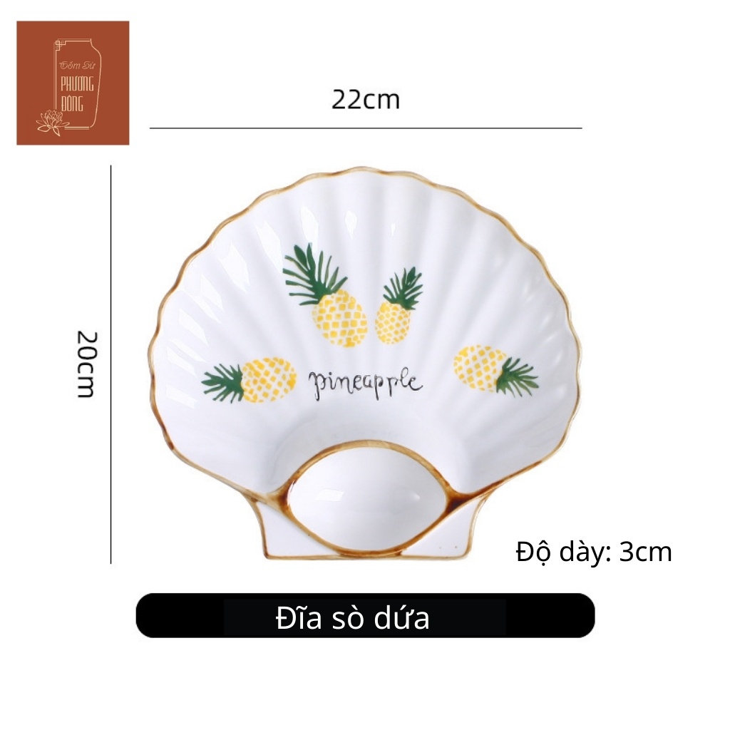 Dĩa ăn kèm khay chấm, đĩa sứ decor hình vỏ sò Phương Đông PD026 họa tiết sắc nét dễ thương kích thước 22cm * 20cm * 3cm