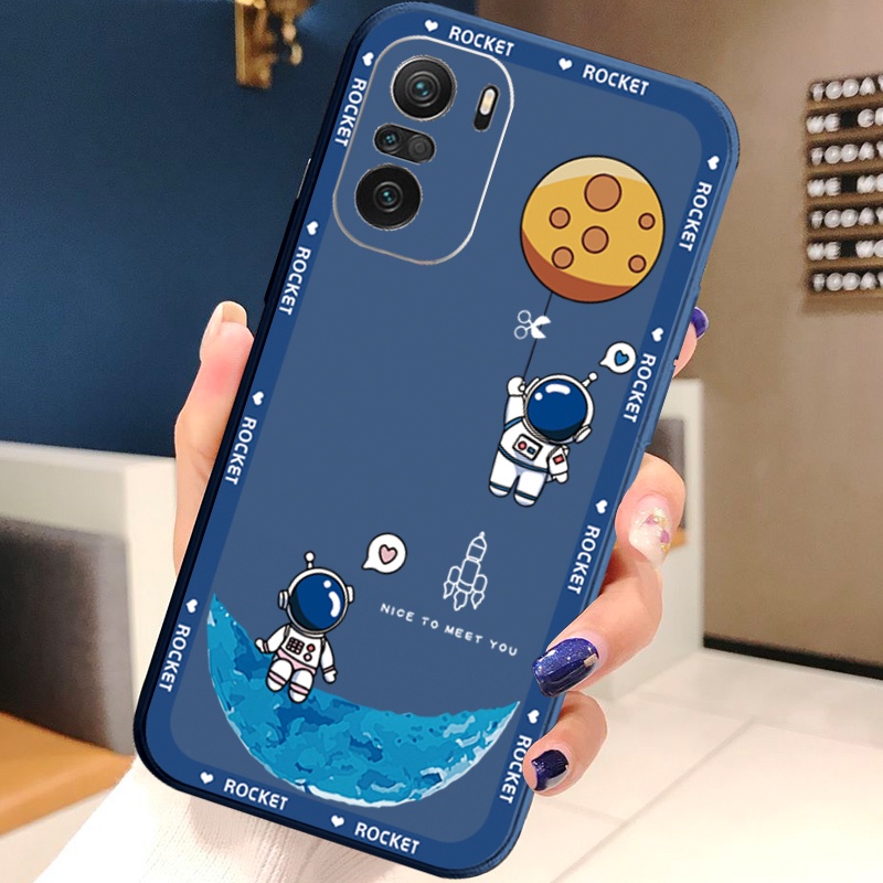 Ốp Điện Thoại Cạnh Vuông In Hình Phi Hành Gia/Không Gian Cho Xiaomi Redmi Note 10 Pro 9S 9A POCO X3 NFC M3 Pro 5G