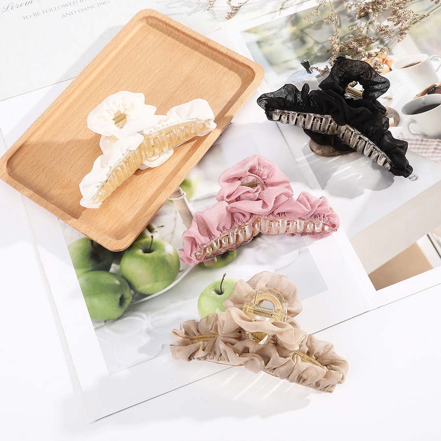 Kẹp tóc đuôi ngựa hình hoa phối ren màu trơn phong cách Hàn Quốc 12cm