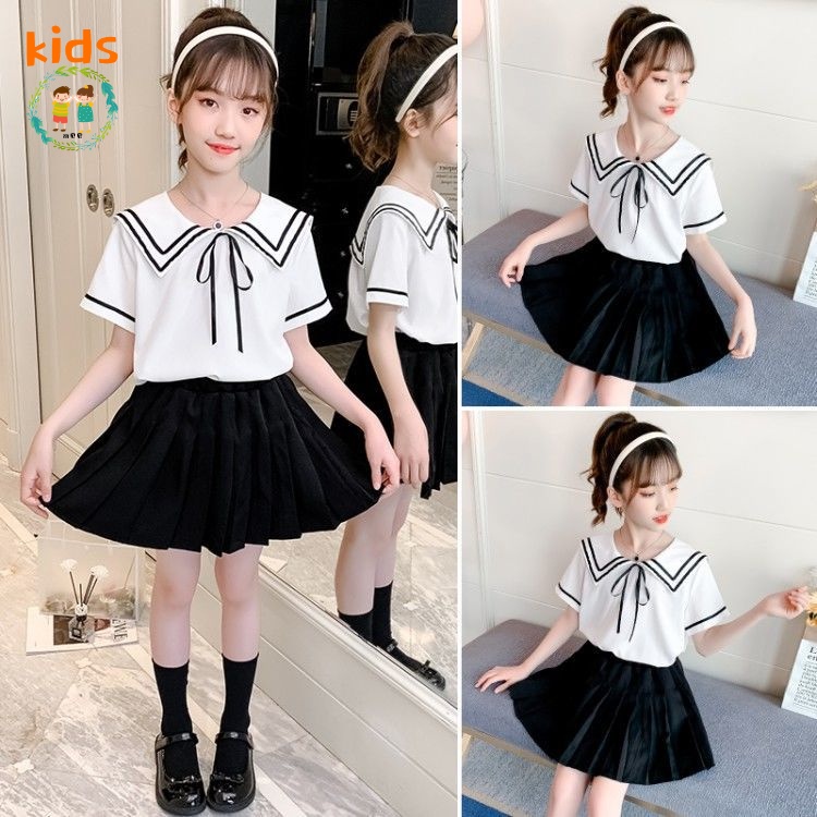 Bộ Áo Thun + Chân Váy Đồng Phục jk Phong Cách Preppy Thời Trang Mùa Hè 2022 Cho Bé Gái 3-5 - 8-10 - 12-13 Tuổi