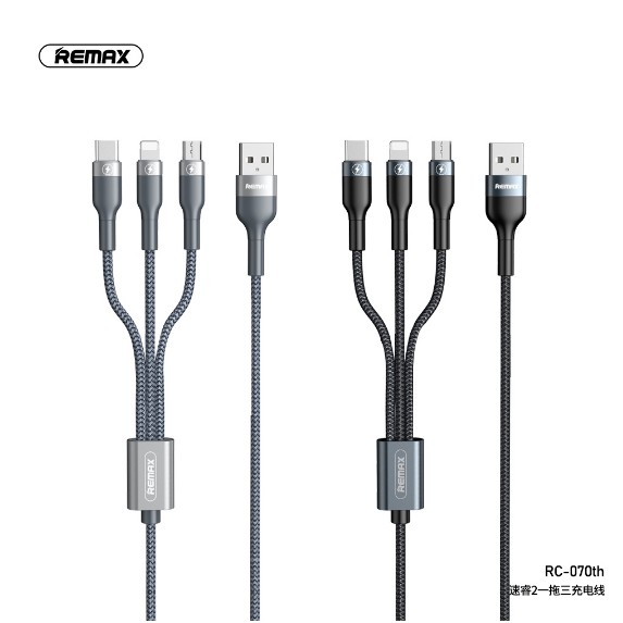 Cáp Sạc Nhanh Remax 3 Đầu IPHONE - MICRO USB - TYPE C Dây Dù RC-070TH CHÍNH HÃNG
