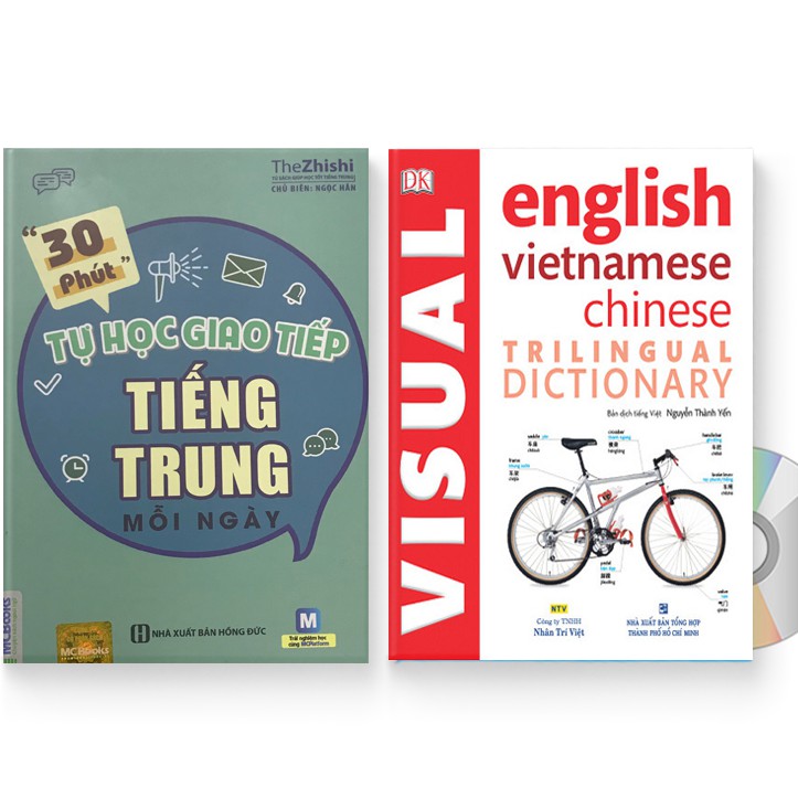 Sách - Combo 2: 30 phút tự học giao tiếp tiếng Trung mỗi ngày + Từ điển hình ảnh Tam Ngữ Trung Anh Việt + DVD quà tặng