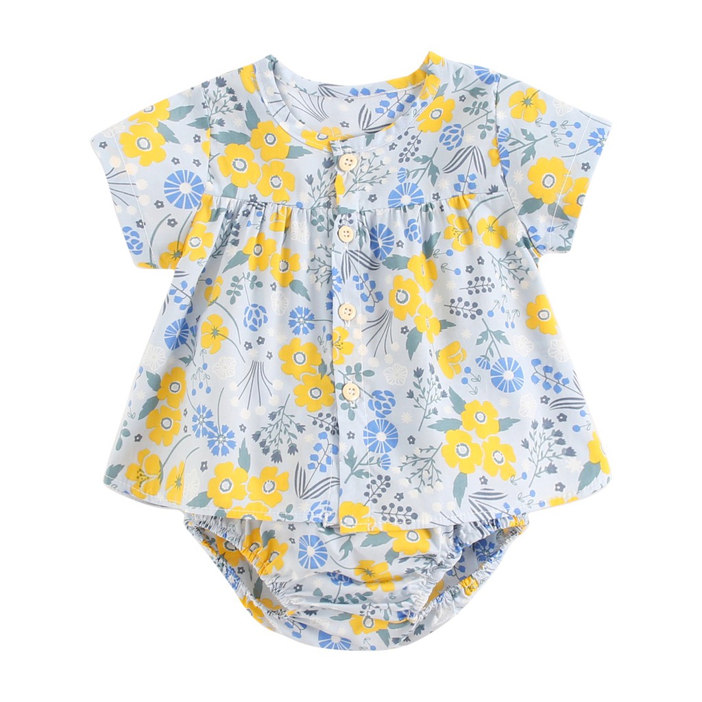 Bộ Đồ Liền Thân SANLUTOZ Cotton Tay Ngắn In Hoa Dành Cho Bé Gái