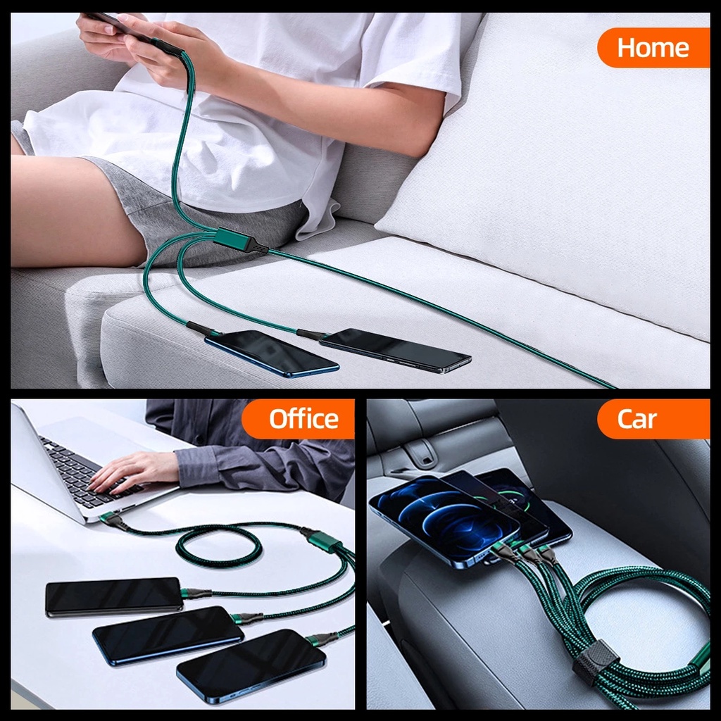 Cáp Sạc Nhanh 3 Trong 1 6A 100W Bện Nylon Cho Điện Thoại Thông Minh Android