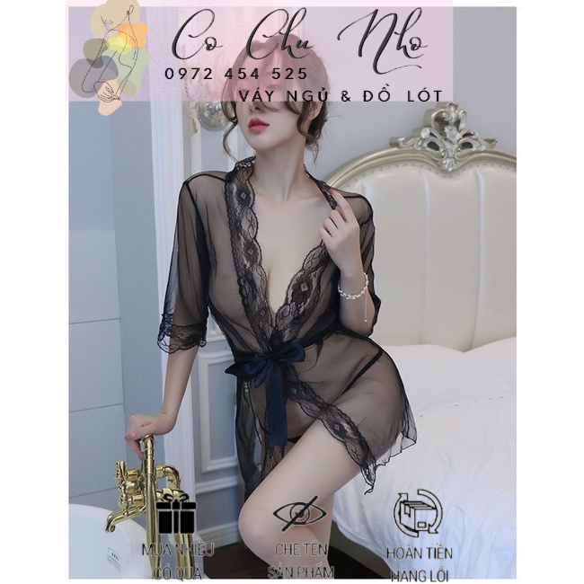 [cochunhoquan11] vải loại 1 LL 875 - Áo Choàng Xuyên Thấu Sexy, Đồ Ngủ Gợi Cảm Tặng Chip Lọt Khe