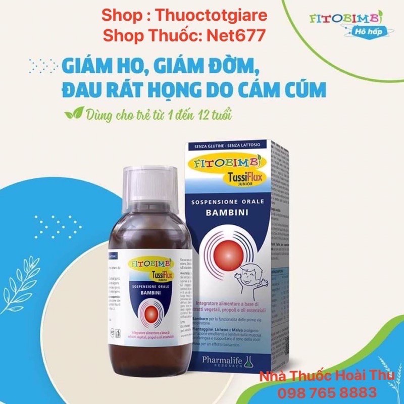 [ Kèm Quà Tặng ] FitoBimbi Tussi Flux Junior - Siro Ho, cảm cúm / dùng cho trẻ từ 1 tuổi (Italy)